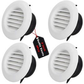 Wadoy Soffit Vents 4 Inch for Exhaust Fan with Screen for Bathroom Exhaust Fan, 4 Packs Round ABS Louver Grille Cover White, Built-in Fly Screen Mesh Eve Dryer Exhaust Vent Cover