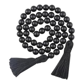 FSSTUD Wood Bead Tassel Garland Farmhouse Wooden Beads Garland Vintage Beaded Garland Rustic Hanging Garland Prayer Bead String Garland Beaded Accent Boho Centerpiece Table Decor Black
