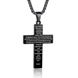 ZRAY American Flag Cross Necklace for Men Stainless Steel Chain 24inch Bible Verse Pendant Patriotic Jewelry Inspirational Christian Gift for Men(B-OUR FATHER)