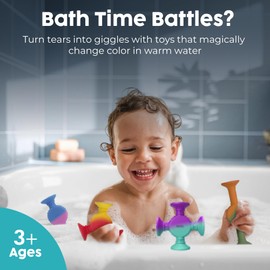 BUNMO Bath Toys Suction - Connect, Build, Create - Toddler Bath Toys - Hours of Fun & Creativity - Fine Motor Skills - Stimulating Sensory Toys - Non-Mouthable Toy 3+ - Color Changing 10 Pack