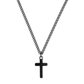 Joxevyia Cross Necklace for Boys Gold Silver Black Stainless Steel Small Cross Pendant Necklace Simple Faith Plain Cross Necklace for Men Easter Gift 16-24 Inches, 24, Gold Plated, No Gemstone