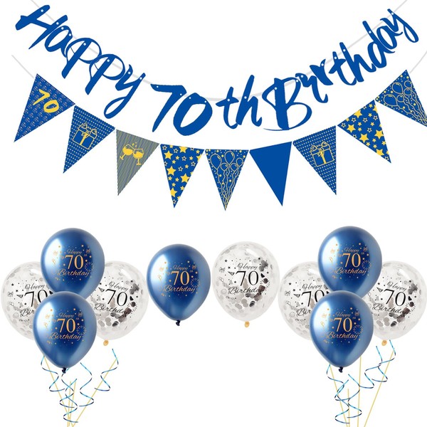 12Pcs Happy 70th Birthday Decorations Set for Him - Navy