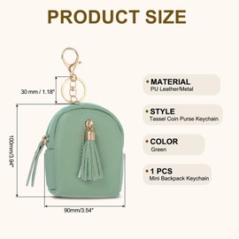 PATIKIL Mini Backpack Keychain for Women, PU Leather Cute Cosmetic Bag Coin Purse Creative Keychains with Tassel for Makeup Key Card, Green