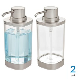 iDesign Refillable Liquid Dispenser for Bathroom or Kitchen Countertop-Set of 2-Clear/Brushed Nickel Soap Pump