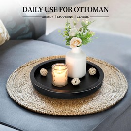 Hanobe Black Round Decorative Coffee Tray Wooden Trays for Coffee Table Centerpieces Dining Room Circle Wood Ottoman Serving Tray for Bathroom Kitchen Counter Candle Holder