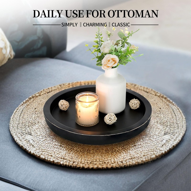 Hanobe Black Round Decorative Coffee Tray Wooden Trays for Coffee