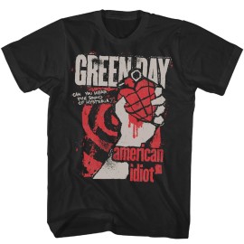 Green Day American Idiot Hysteria T Shirt Mens Rock Music Classic Band Tee Black - Medium