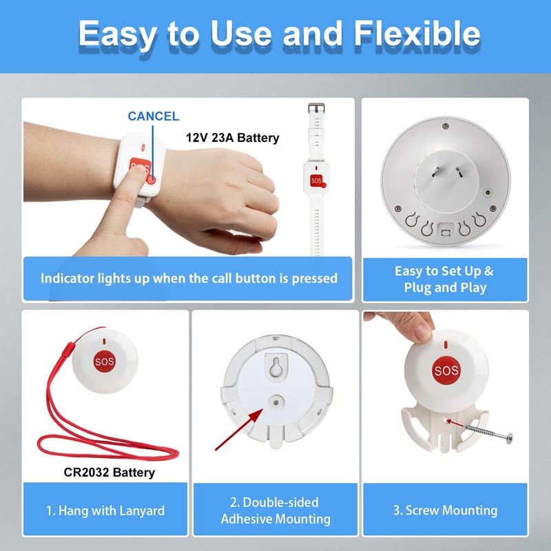 Caregiver Pager Emergency Button for Elderly Alert Button for Seniors