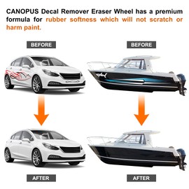 CANOPUS Decal Remover Eraser Wheel - Adhesive, Pinstripe, Sticker, Vinyl Removal Tool Kit for Cars, RVs, Boats - 4 inch Rubber Pad with Drill Adapter