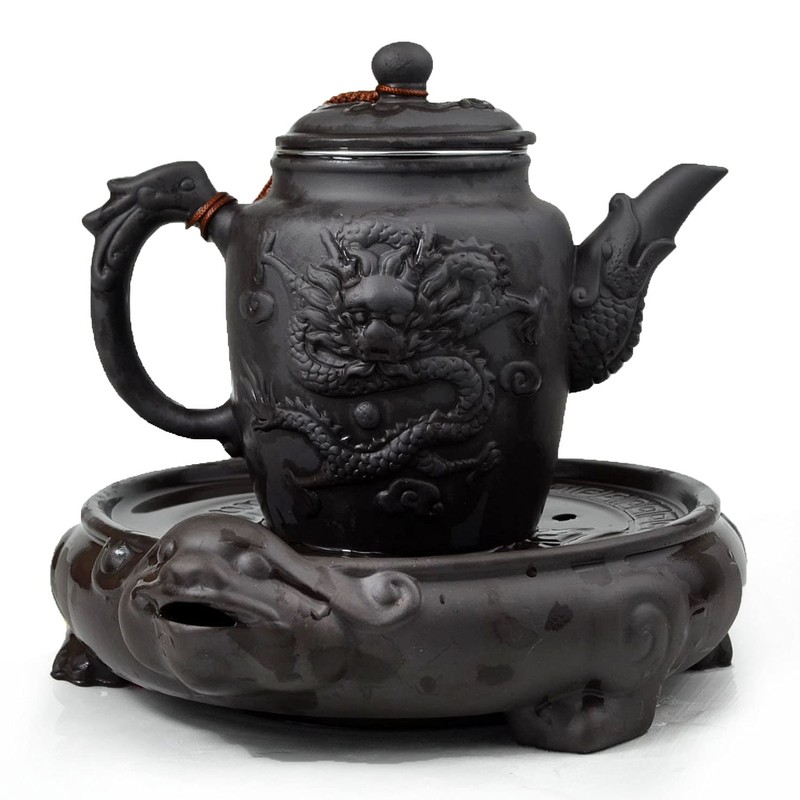 Clay Teapot Chinese Dragon Ceramic Tea Pot 20oz with Stainless