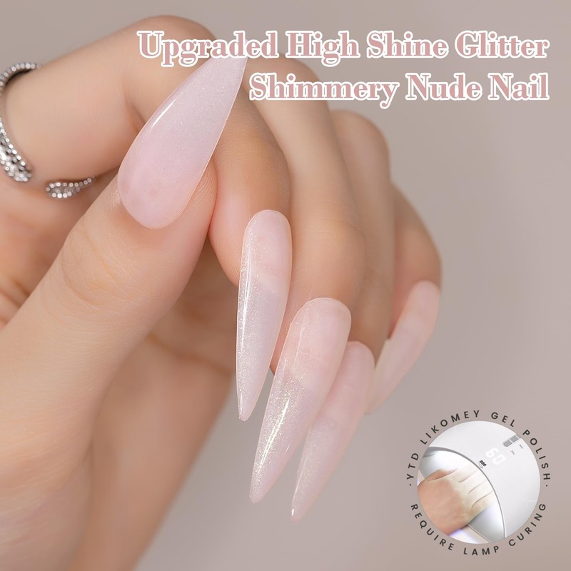 Sheer Nude Ligth Pink Glitter Gel Nail Polish，15ml Jelly Soft