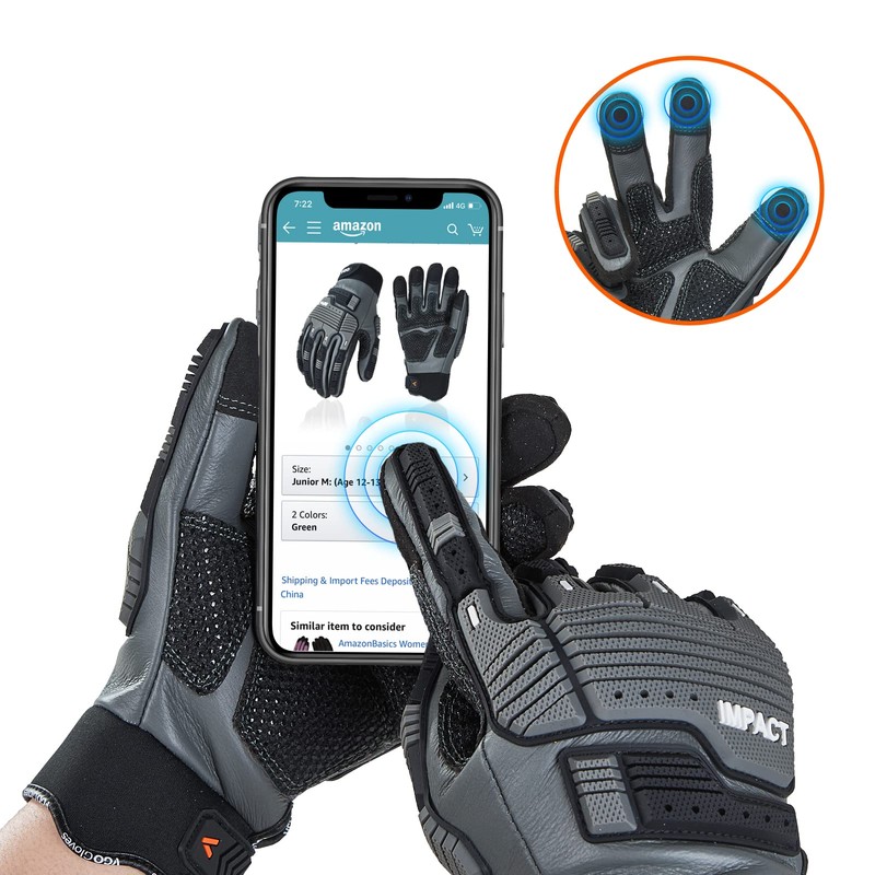 Vgo... Work Gloves Men Touchscreen in Cowhide Palm, Heavy Duty