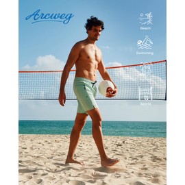 Arcweg Mens Swim Trunks with Compression Liner 7 Inch Quick Dry Beach Swimming Trunks 2 in 1 Swim Shorts with Zipper Pockets Mint Green(XS)