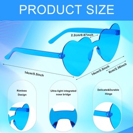 RAIHOMKIT 6 Pairs Heart Shaped Sunglasses,Rimless Transparent Heart Glasses,Candy Color Frameless Trendy Eyewear for Women Party Favors (6*Blue)