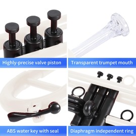 PAMPET Professional Plastic Bb Trumpet Student Trumpet Set for Student Beginner With 7C Mouthpiece and 3C Mouthpiece Bb Trumpet Instrument, White