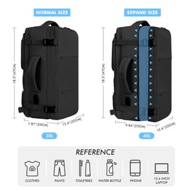 Mountain Land Carryon Bag for Travel 40L Large Expandable Personal Bags for Airplanes Black Weekender Backpack Mens Laptop Bag Suitcase Backpack with USB Charging Port