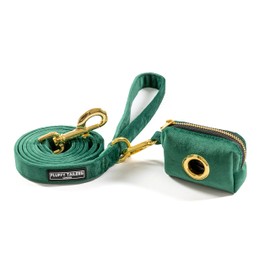 Fluffy Tailers Emerald Green Velvet Dog Lead & Poo Bag Holder - 152 cm Long Dog Lead