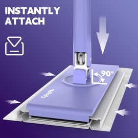 ClicLak Sweeper Mop, Instantly Attach & Remove Cloth Touch-Free, Compatible with Swiffer Pads, Clamp Clip Dust Mop for Kitchen House Wood Hardwood Floor Wall Cleaning, Best Choice in Dorm Cleaning