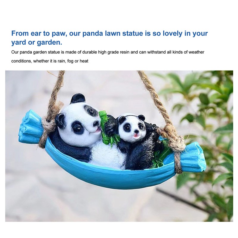 Swing Panda Statue Mother and Baby Panda Lying On The