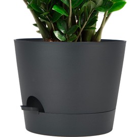 SwinDuck 12inch Large Self Watering Plant Pot, Plastic Cylinder Planter with 60Oz Deep Reservoir and Saucer for Indoor Outdoor Plants Flowers Houseplants, Black