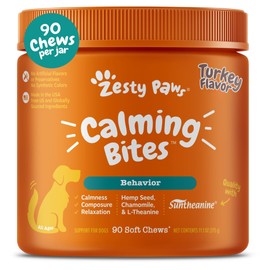 Zesty Paws Calming Chews for Dogs - for Everyday Stress, Relaxation, Composure, and Separation, 90 Count, Turkey