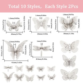SUNNYCLUE 1 Box 20Pcs 10 Styles Butterfly Charms Bulk Filigree Butterfly Charms Filigree Charms Bulk Butterfly Charm Crystal Silver Laser Cut Charms for Jewelry Making Charms DIY Craft Women Gift, No Gemstone