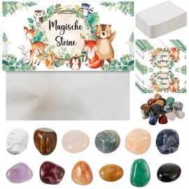 Hestya Set of 24 Lucky Stones for Children Lucky Charm Magic Stones Party Bags Children's Birthday Magic Stones Party Bag Gemstones Gift Birthday First Day at School Treasure Hunt (Forest Animals)