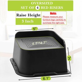 Yookwutar Bed Risers 2 inch, 3 inch, 4 inch, 6 inch, 8 inch Heavy Duty, Oversized Furniture Riser for Couch Sofa Table Chair Leg Frame Dorm, Support up to 6000 Lbs (Black 4 Pack, 3 inch)