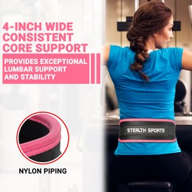 Stealth Sports 4-inch Weight Lifting Belt Self Locking Gym Back Support Weightlifting Belt for Men Women Workout Deadlift Squats Olympic Bodybuilding Strength Training Belt (Pink, XS)