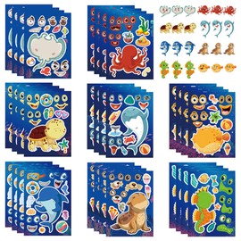 Sea Animal Stickers Children's Stickers, 32 Pieces DIY Face Stickers, Make Face Stickers, Gift Set for Children, Party Favour Supplies, Craft Sticker Set for Laptop, Motorcycle, Scrapbook, Skateboard