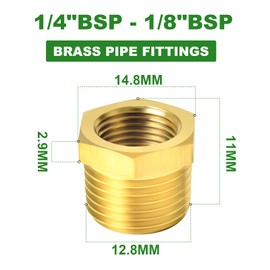 TAISHER 10 Pcs Brass Reducer Hex Bushing Threaded Pipe Fitting 1/4" BSP Male x 1/8" BSP Female Adapter, for Water Oill Air Gas