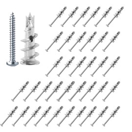 Pack of 40 Plasterboard Dowels, Self-Drilling Plasterboard Dowels, Metal with Screws, Rigypsum Dowels for Mounting in Concrete, Bricks, Stone, Plasterboard Uvm
