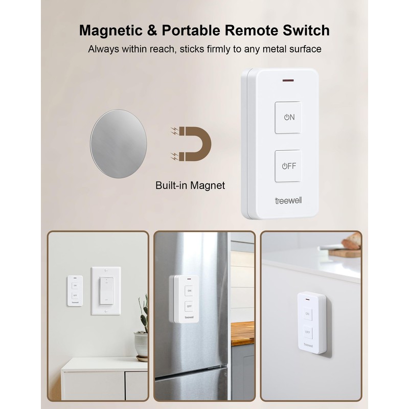 TREEWELL Remote Control Outlet with Portable Magnetic Switch, 200FT Long