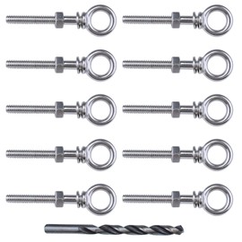 Muzata 10 Pack 1/4" x 2" Eye Bolts Stainless Steel Eyebolt with Nuts Washers Threaded Heavy Duty Shoulder Lifting Ring Total 3" Length T316 Marine Grade UNC-3A CR31