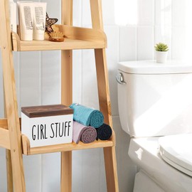 Wooden Bathroom Storage Box, 2 Compartments with Lid for Tampons, Pantiliners Women & Sanitary Pads, Hygiene Items Organiser
