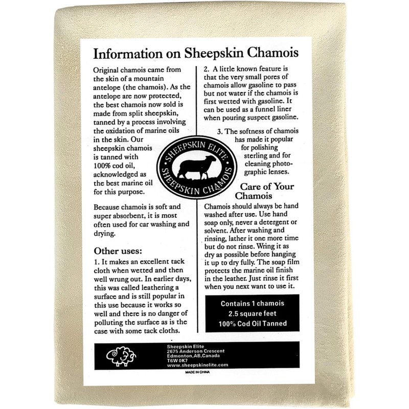 Alberta Sheepskin Elite Chamois Drying Cloth Car Drying Towel Real