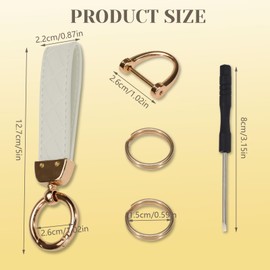 Bagentry White Leather Car Keychain, Universal Key Fob Holder with 2 Key Rings and Anti-Lost D Ring, Universal Key Chain Lanyard for Women Men (White)