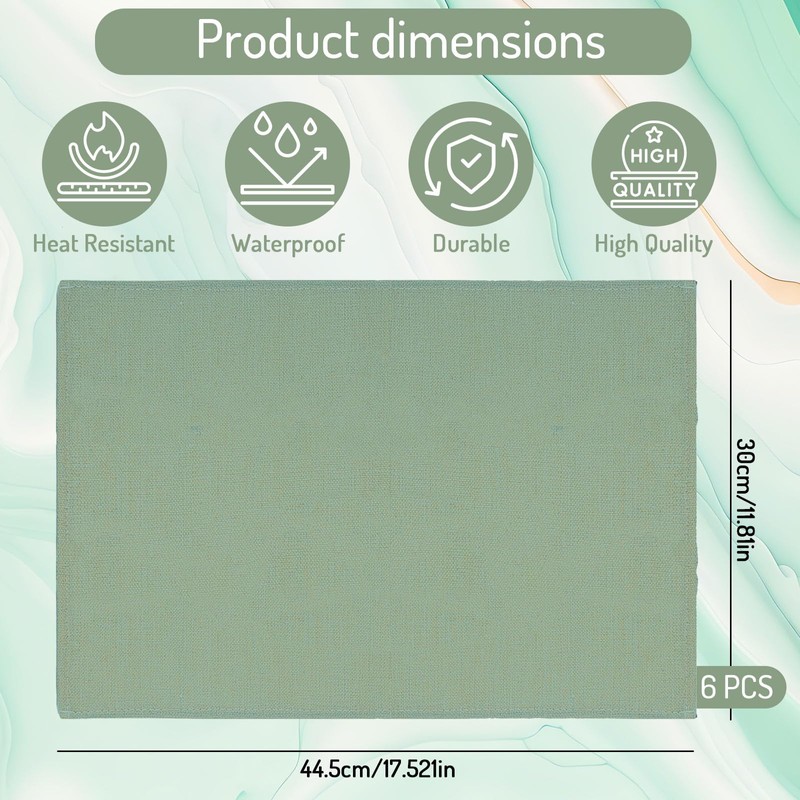 JarThenaAMCS 6Pcs Sage Green Placemats Heat Resistant Waterproof Linen Table
