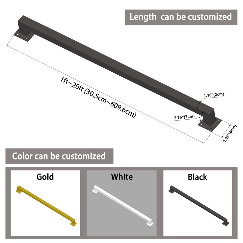 2FT Black Iron Hand Railing, Sturdy Safety Staircase Handrails Wall