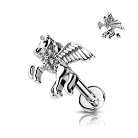 PiercedOff 316L Surgical Steel Labret with Internally Threaded CZ Unicorn - Thickness 16GA (1.2mm) Length 6mm / Unicorn Size 8.4mm
