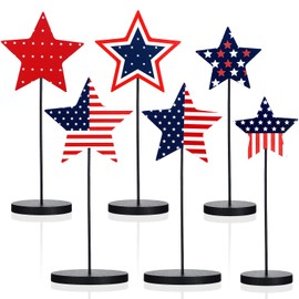 Wesiti 6 Pcs Labor Day Decoration Patriotic Table Centerpieces Wooden Tall Standing Star Block Set Rustic Glitter Red White Blue Sign Decor for American Labour Day Home Room Party Supplies(Star)