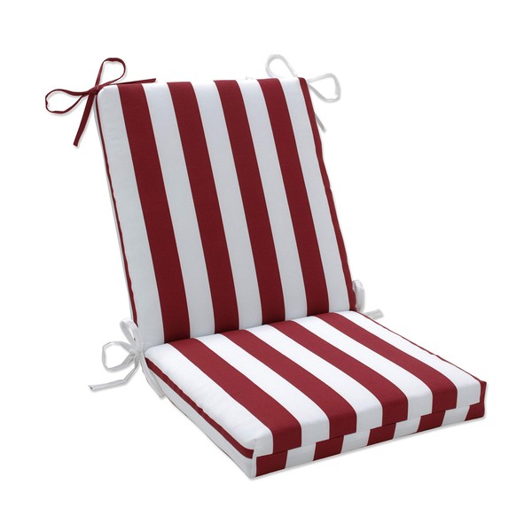 Pillow Perfect Stripe Indoor/Outdoor Solid Back 1 Piece Square Corner Chair Cushion with Ties, Deep Seat, Weather, and Fade Resistant, 36.5" x 18", Red/White Midland, 1 Count