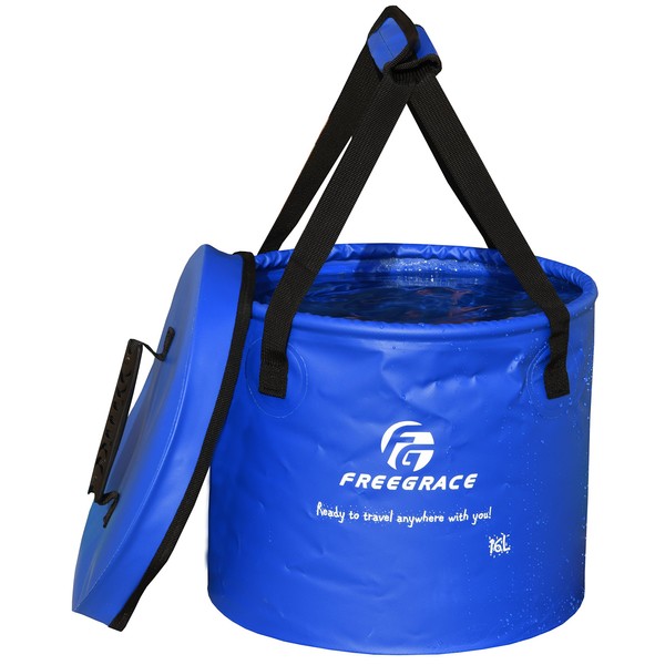 Freegrace cubeta plegable de alta calidad, cubeta plegable multifuncional, equipo perfecto para camping, senderismo y viajes (azul marino, 16 litros (actualizado))