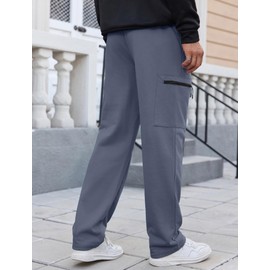 SILKWORLD Sweatpants Cargo Pockets Joggers for Men Thick Open Bottom Casual Athletic Sweat Pants, Dark Grey, Large
