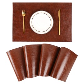 Waterproof PU Placemats, Faux Leather Dinging Table Mat, Set of 4, Easy to Wipe Off Scrub Vinyl Mat, Heat & Stain Resistant for Office Conference Table, Home Decor