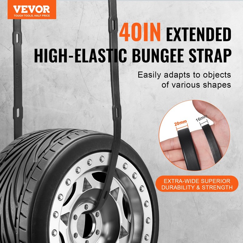 VEVOR 40" Flat Rubber Bungee Cords with 1.6X Max Stretch,