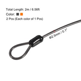PATIKIL Security Steel Cable 2.5mm x 2m/6.56ft Coated Luggage Lock Wire Rope with Double Loop Black, Orange 2 Pack