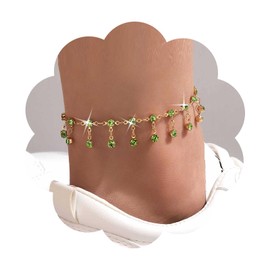 Dervivea Vintage Emerald Tassel Anklet Gold Emerald Anklet Bracelet Green Crystal Anklet Foot Chain Emerald Dangle Anklet Cz Fringe Anklet Summer Beach Anklet Jewelry for Women and Girls