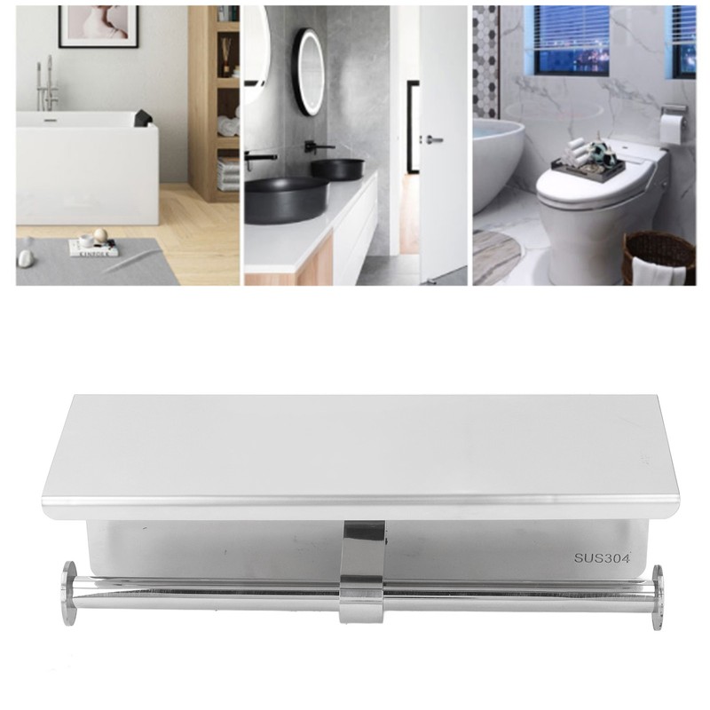 Stainless Steel Toilet Paper Holder with Shelf Self Adhesive Punch