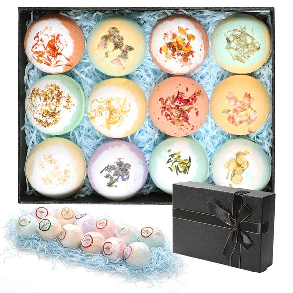 Bath Bombs Gift Set 12Pcs Handmade Bath Bomb for Women Floating Bubble Fizzies Spa Kit Birthday Mothers Day Valentines Christmas Gifts for Her/Him, Wife, Girlfriend